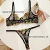 Floral Underwire Bra & Thong Set - Enhances Bust Appearance