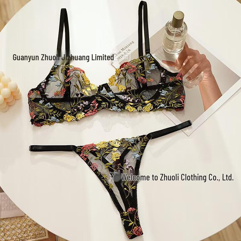 Floral Underwire Bra & Thong Set - Enhances Bust Appearance