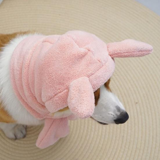 Comfortable Winter Dog Hat Scarf Coral Fleece Cat Headgear with Three-dimensional Ears Pet