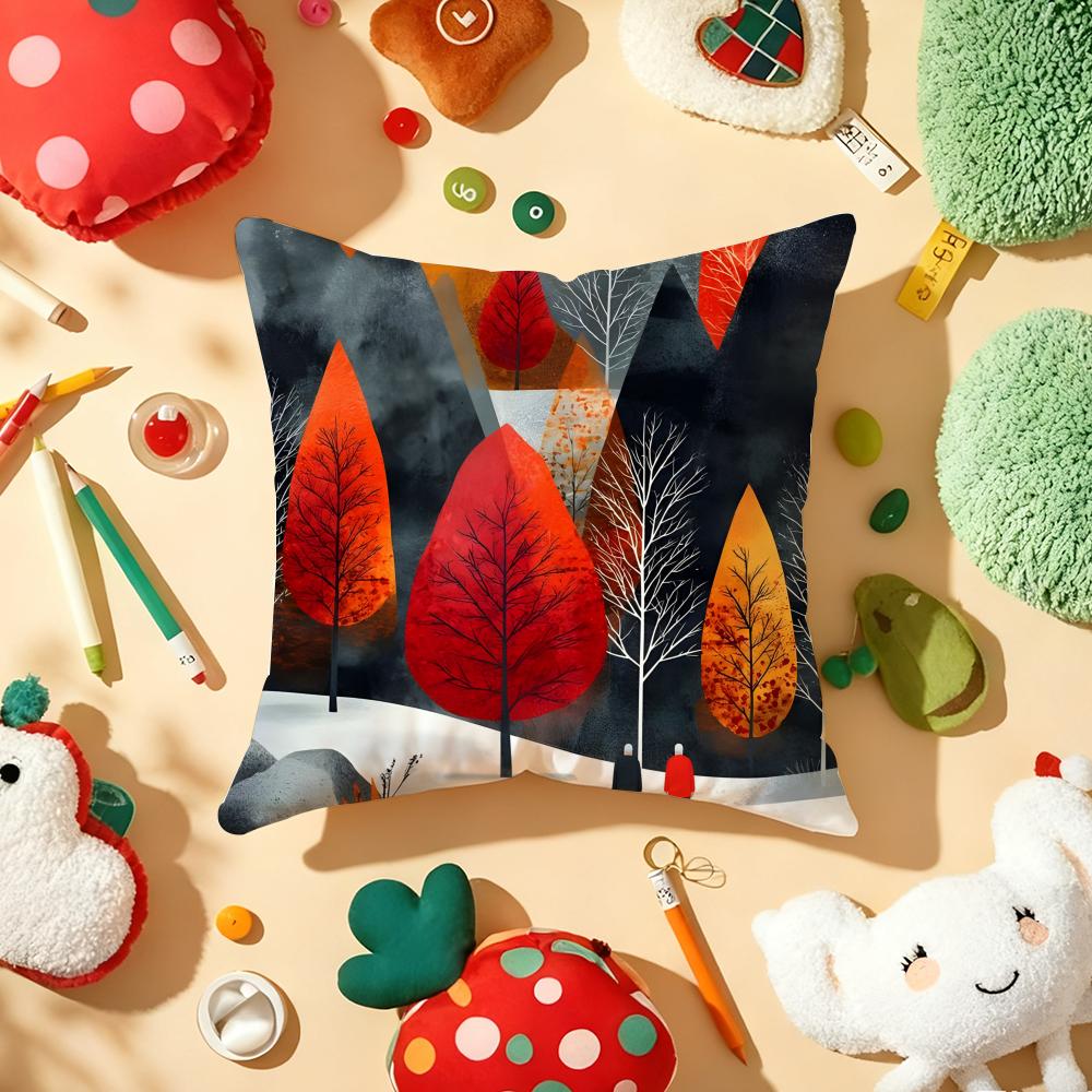 Tree Modern Art Cushion Cover Plush Fabric Soft DoubleSided Printed Sofa Warm Winter Home Gift Pillow Cover