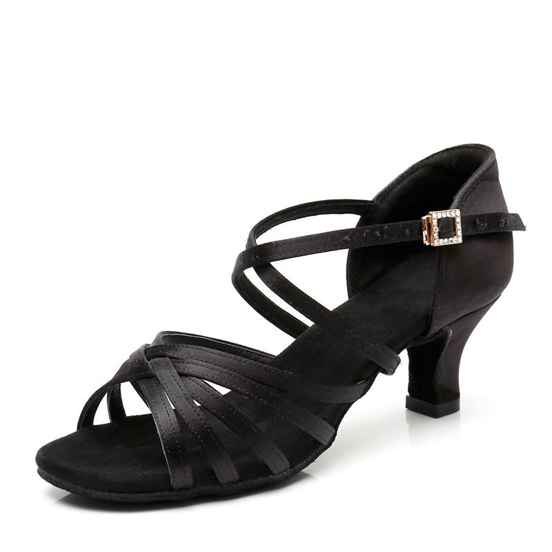 Women's Silk Soft Sole Latin Dance Shoes - Medium-High Heel, Lightweight, and Professional for Adults & Big Kids.