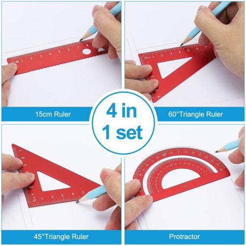 PATIKIL Triangle Ruler Protractor Set, 4-Piece Aluminum Alloy Ruler and Metal Drafting Ruler Tool Kit, Geometry Protractor for Classrooms, Teachers, a