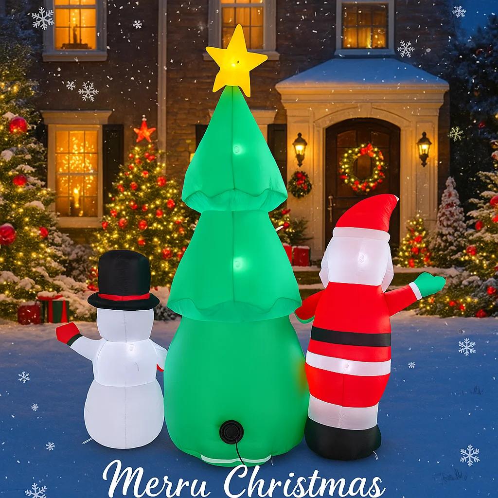 4.9FT LED Inflatable Xmas Yard Decor Set Santa Snowman Tree Gift Christma Decor Christmas Supplies Home Decor Ornaments Toy Gift