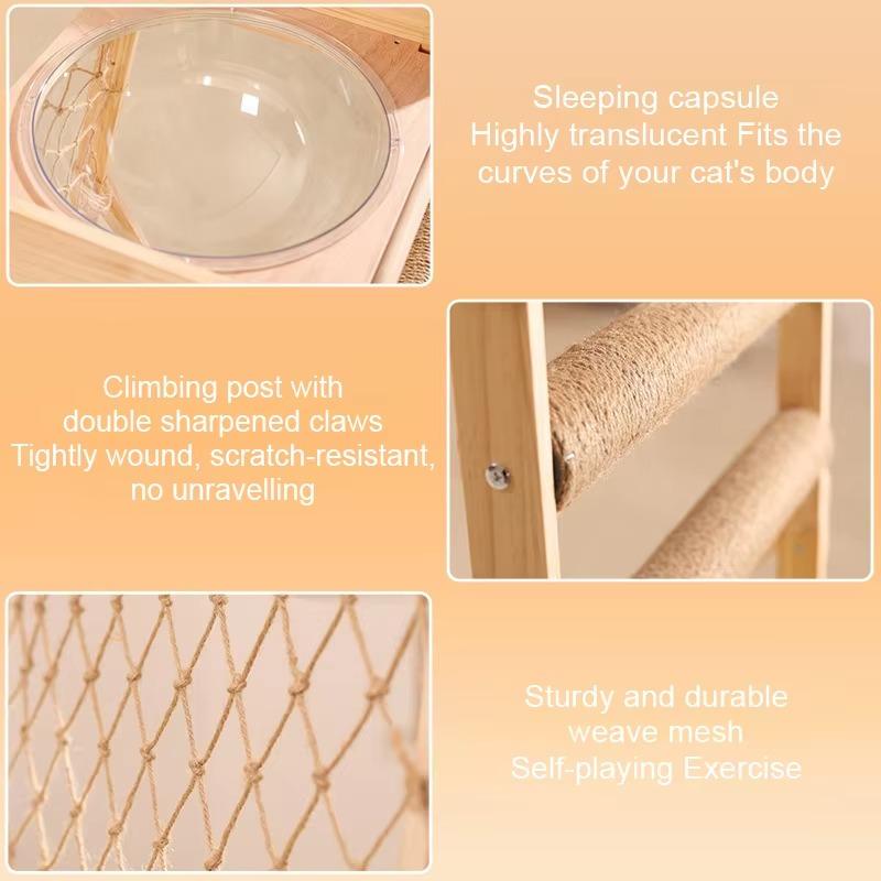 Cat Climbing Frame Space Capsule Scratching Board Hammock Solid Wood Sisal Not Falling Chips Rugged Climbing Net Pet Supplies