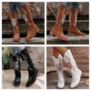 Foreign Trade Autumn and Winter New European and American Square Head Women's Boots Embroidered Medium Tube Solid Color Thick Heel Large Size Knight B