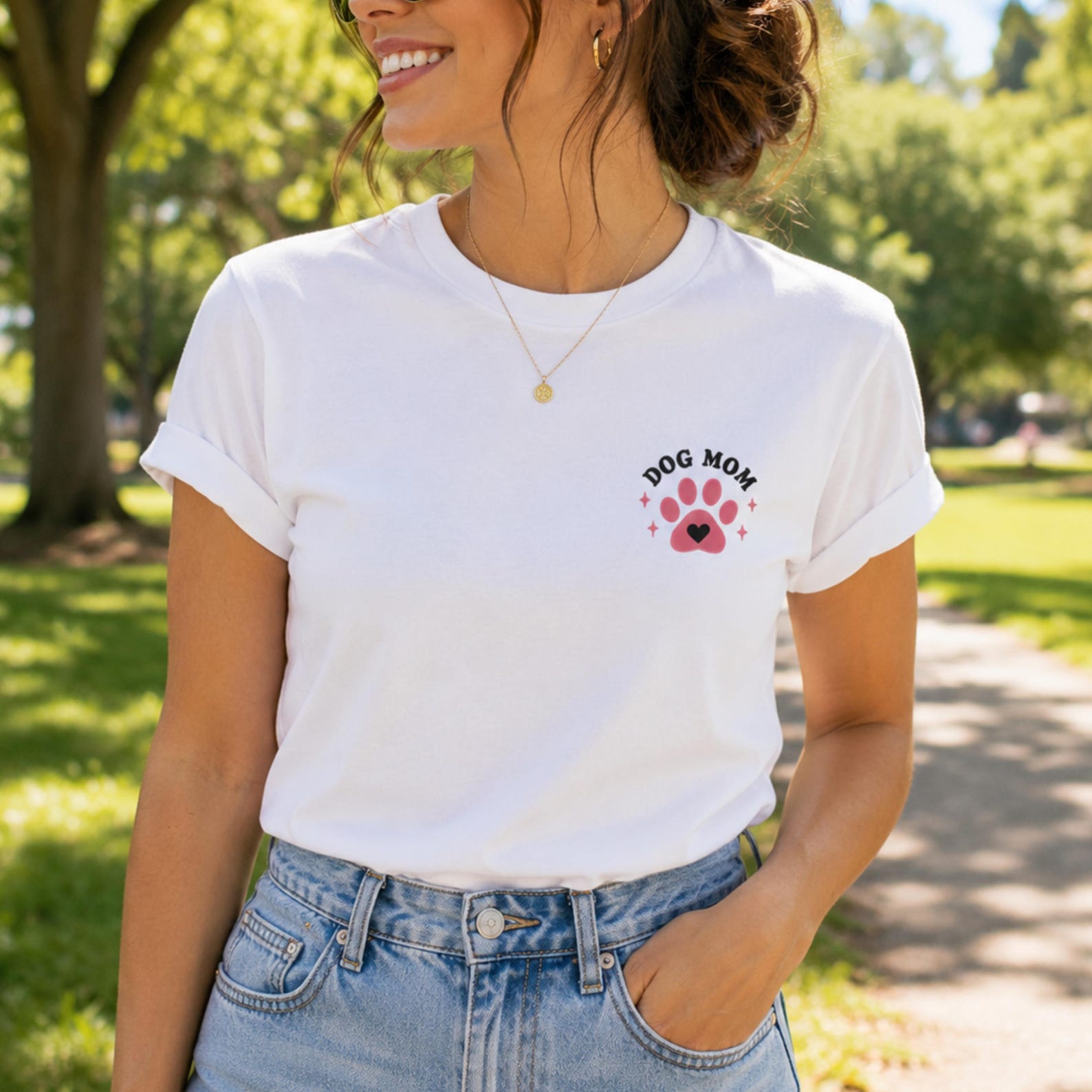 Dog Mom T-Shirt for Women | Cute Paw Print Graphic Tee | Minimalist Dog Lover Shirt | Pink Puppy Paw T Shirt | Casual Pet Lover Top 2XL