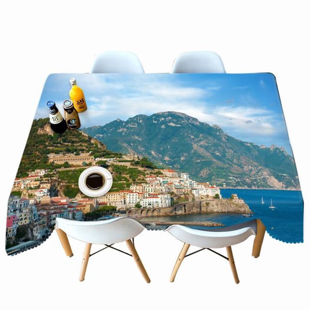 Thicken Cotton Tablecloth Seascape Landscape Pattern Rectangular Round Table Cloth For Wedding Picnic Party