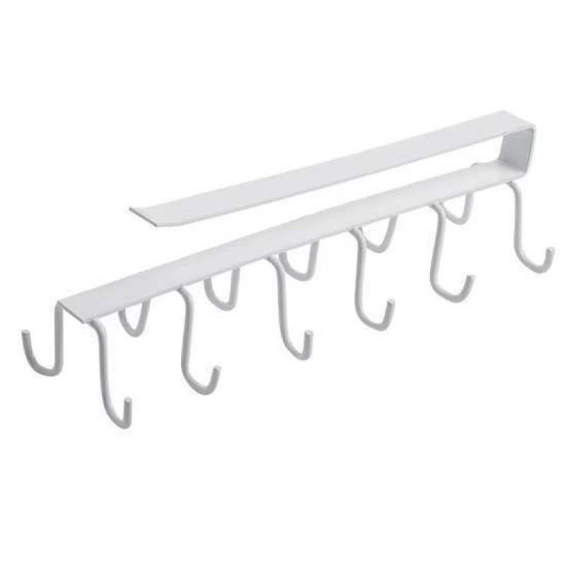 

1PC Double-row Hooks Hanging Cup Holder Multifunctional Household Punch-free Wall Bathroom Kitchen Cabinet Storage Rack белый