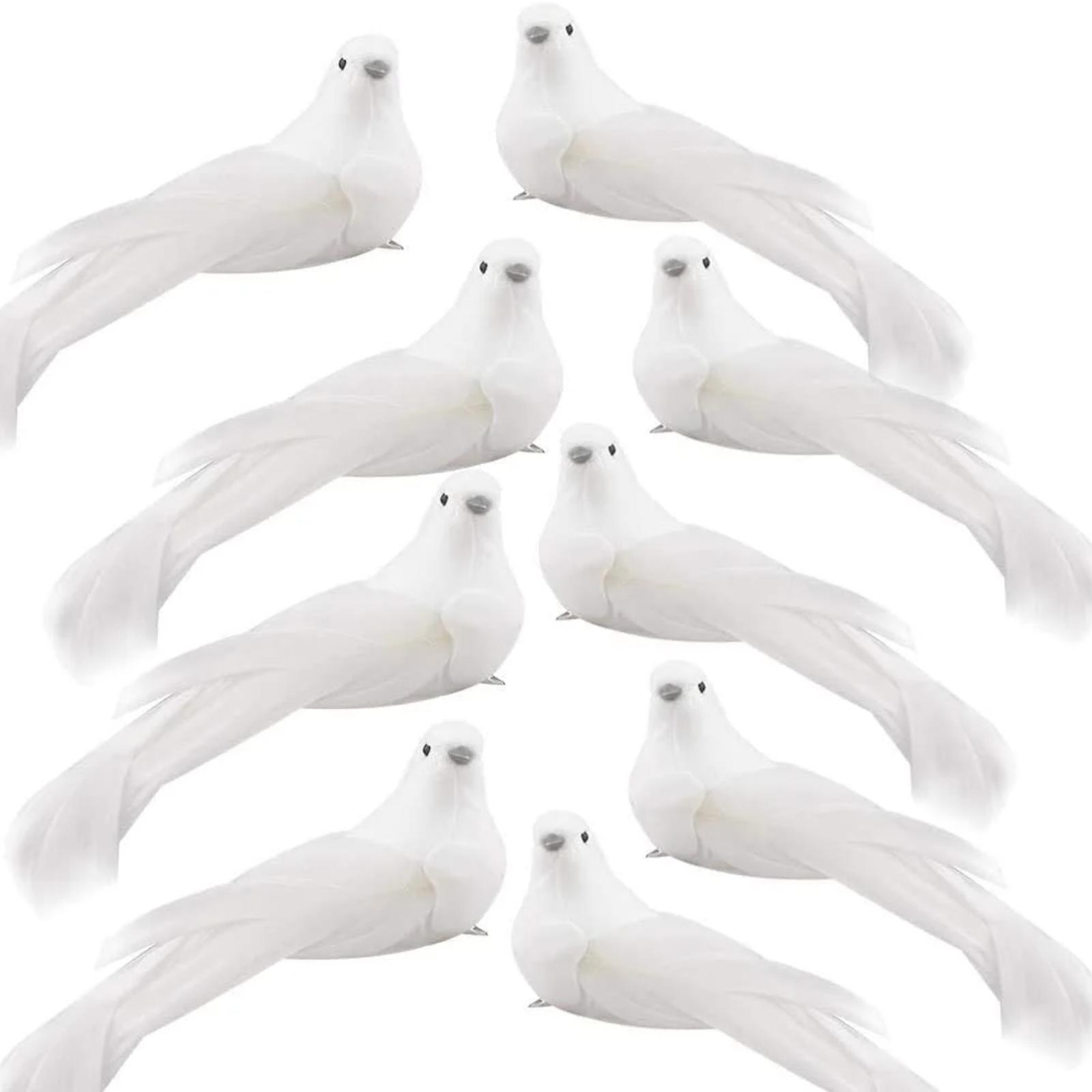 

12 Pcs Fake Doves Birds Christmas Tree Ornaments Artificial White Doves with Clip Simulated Foam Feather Long Tail Doves One Size