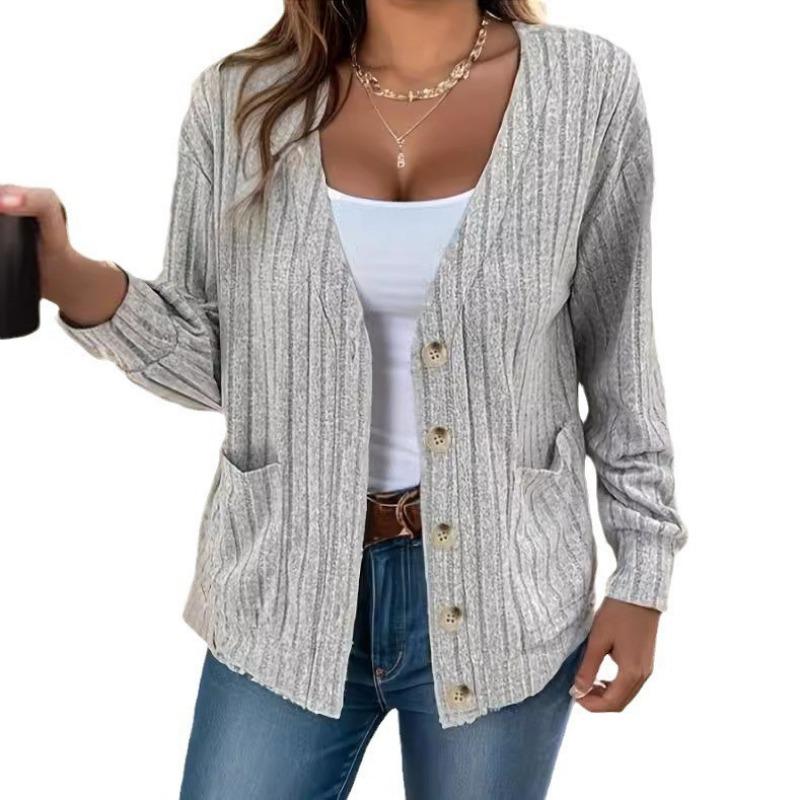 TIFICY Women's Fashion Casual Solid Color Print Autumn Winter Long Sleeve V-Neck Jackets & Coats