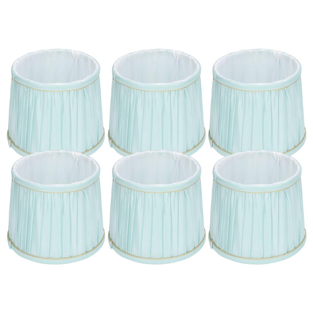 6PCS Simple Lamp Shade Fabric Light Blue Golden Edge Lampshade for E14 Wall Chandelier