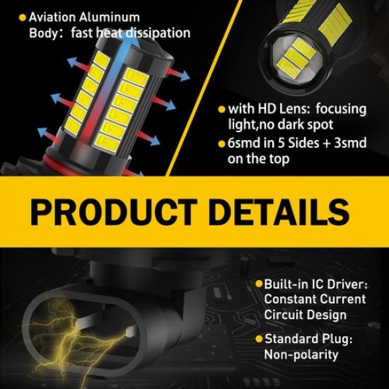 For Chrysler 300 2005-2010 LED Fog Light White 6500K DRL Bulbs Kit Foglight Lamp