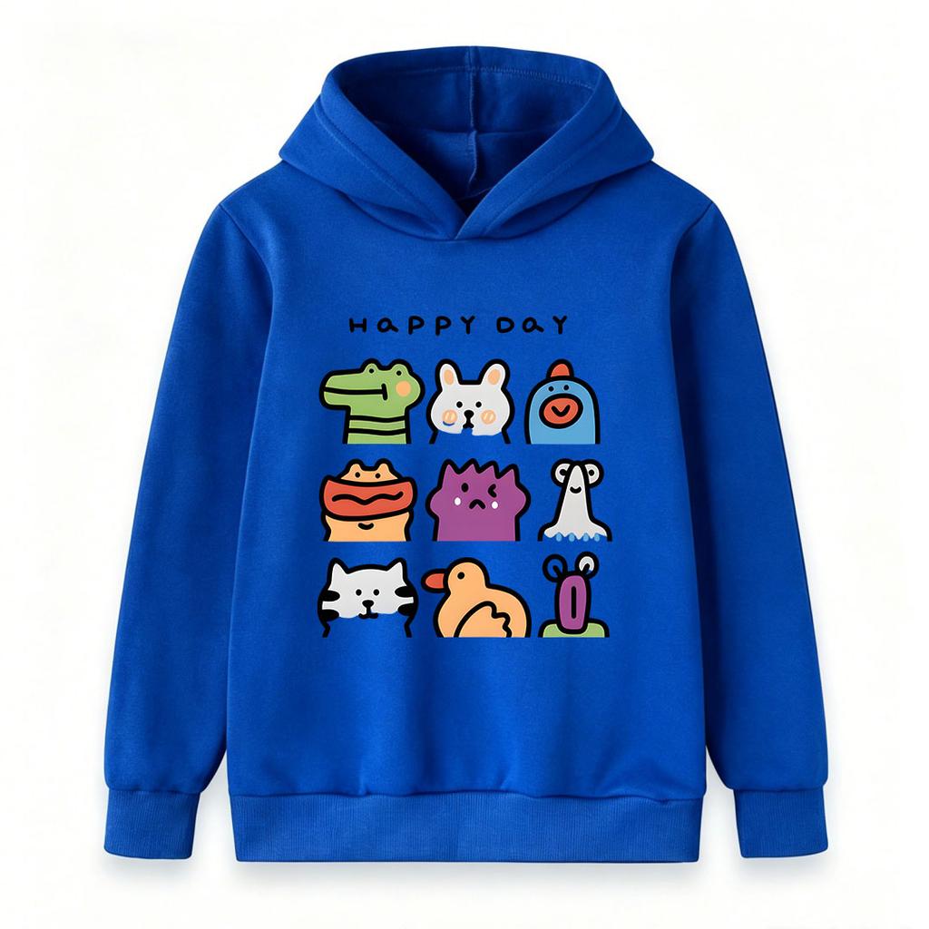 Kids Boys Girls Hooded Pullover Sweatshirt, Cute Cartoon Animal Group Print Casual Long Sleeve Hoodie, Cozy Soft Streetwear Tops for Happy Daily Wear,