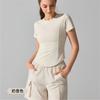 Antibacterial Crew Neck Yoga Suit Running Top Slim-fit T-shirt Waist Cover Flesh Skinny Sports Fitness Short Sleeve Women