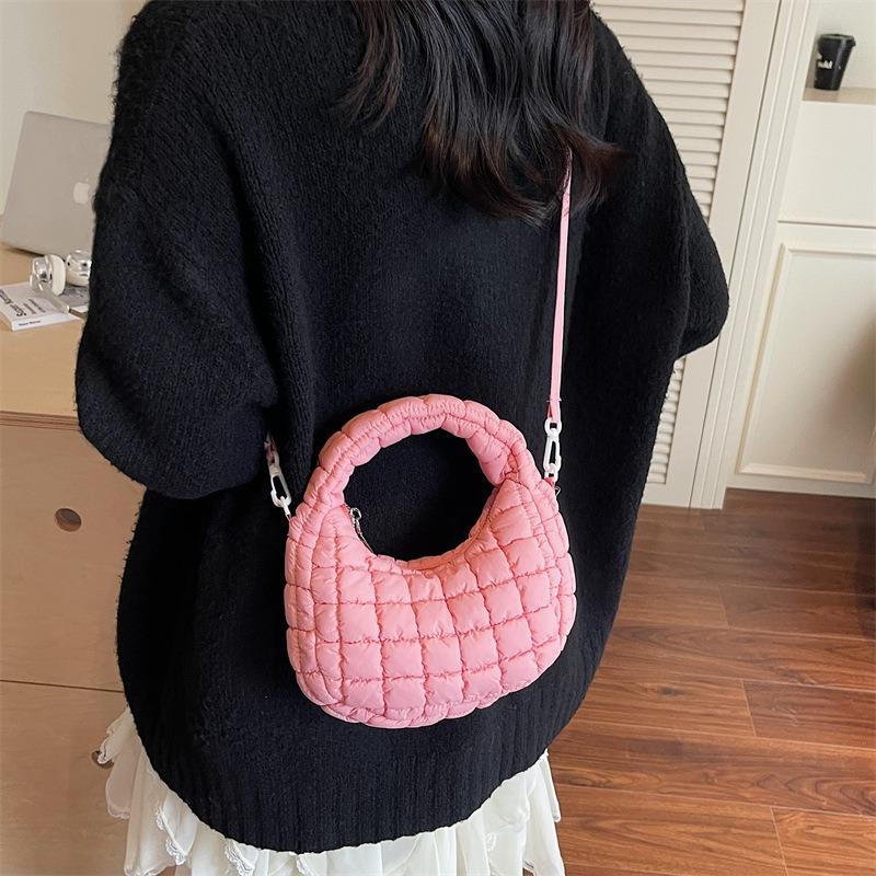 Cotton bag women's summer new fashion niche design messenger bag portable plaid dumpling bag