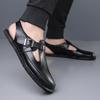 Men Flats Summer Roman Sandals Retro Brown Leather Closed Toe Beach Shoes Large Size