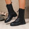 Botas de Invierno de Estilo Nuevo Europeo y Americano de Piel Genuina Suave Estilo Británico con Suela Gruesa con Cordones para Mujer