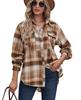 Women's Blue Orange White Checkered Shirt with Pockets, Casual Long Sleeve Plaid Top