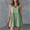 Women Sleeveless Round Neck Button Front Loose Fit Casual Summer Dress Soft Lightweight Fabric Flowy Design