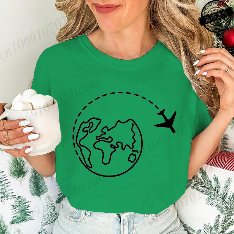 Global Traveling Travel Around The World T-Shirts for Women, Funny Airplane Tops Tees,trip Graphic Women's Men Tee Top Clothing