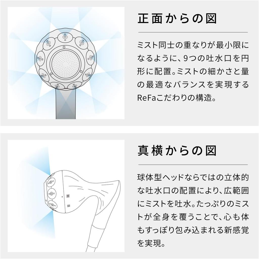 ReFa Cabezal de ducha MISTPIA con burbujas nano, Accesorios de baño de ahorro de agua, MTG, AM-II-00A