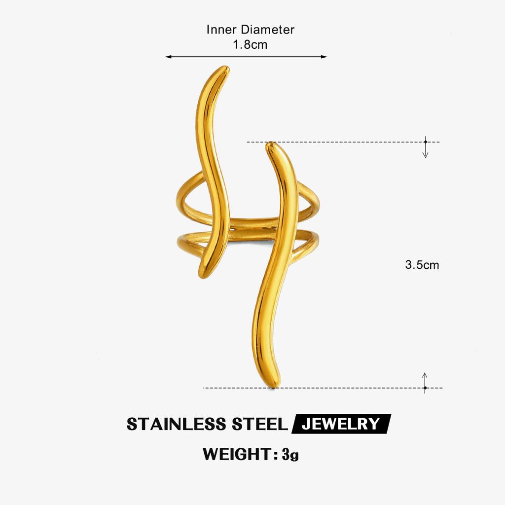 S  Stainless Steel Gold Color Geometric Line Open Ring for Women Simple Metal Irregular Twisted Adjustable Rings Jewelry Gift