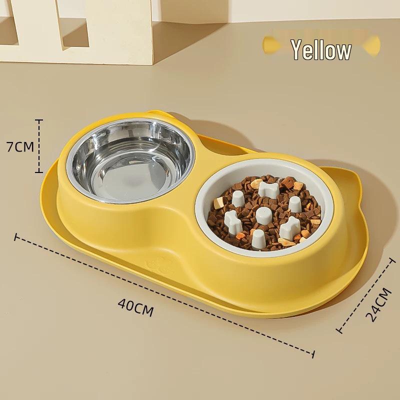 Anti-Leak Anti-Tip Double Pet Bowl: Slow Feeder Cat/Dog Dish & Water Dispenser