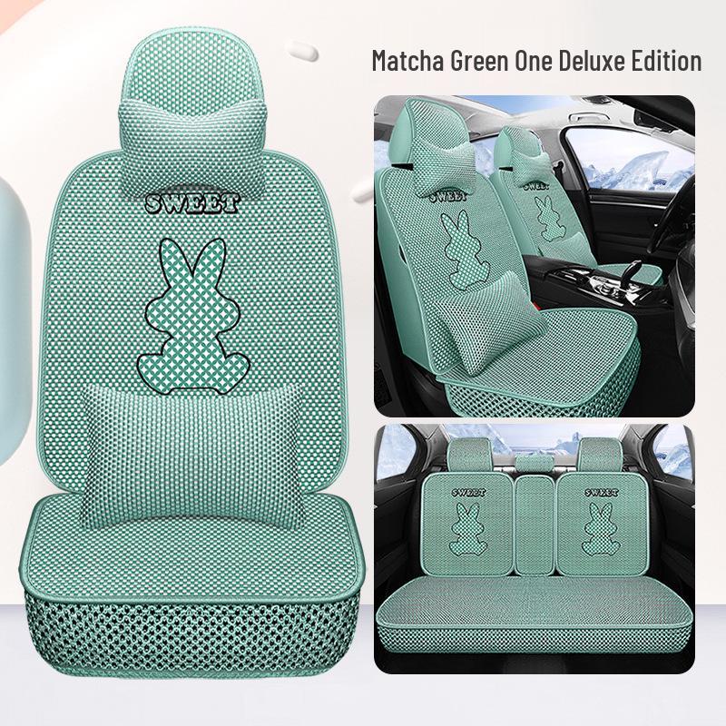 Universal Cartoon Ice Silk Car Seat Cover - Breathable, Cute, Cool, and Full Wrap for All Seasons.