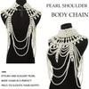 Handmade Faux Pearls Shawl Necklace Shoulder Chain Rave Body Chain Jewelry Festival Summer Beach Clothings Decoration