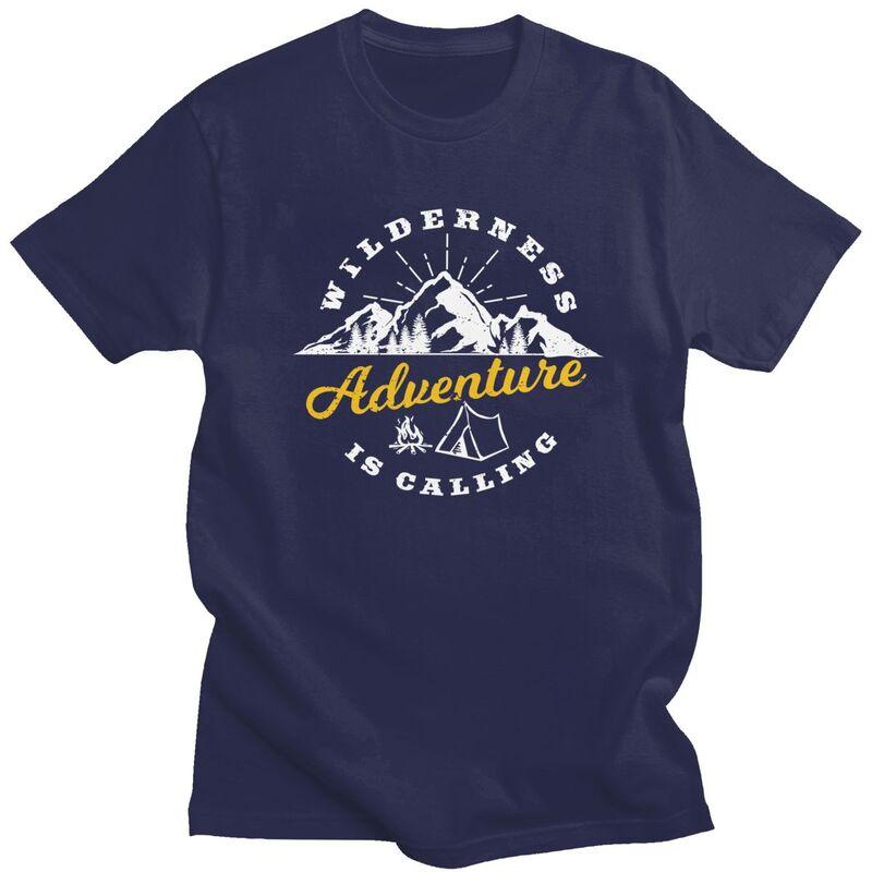 Custom Wilderness Adventure Calling T Shirts for Men Pure Cotton Tee Tops Explore Camping Tshirts Short Sleeve Casual Tshirt