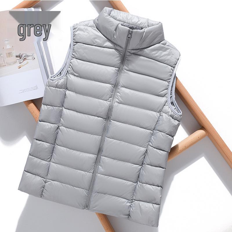 Women's Lightweight Down Vest, Korean Style, Stand-Up Collar, Slim-Fit, Sleeveless Jacket for Autumn and Winter.
