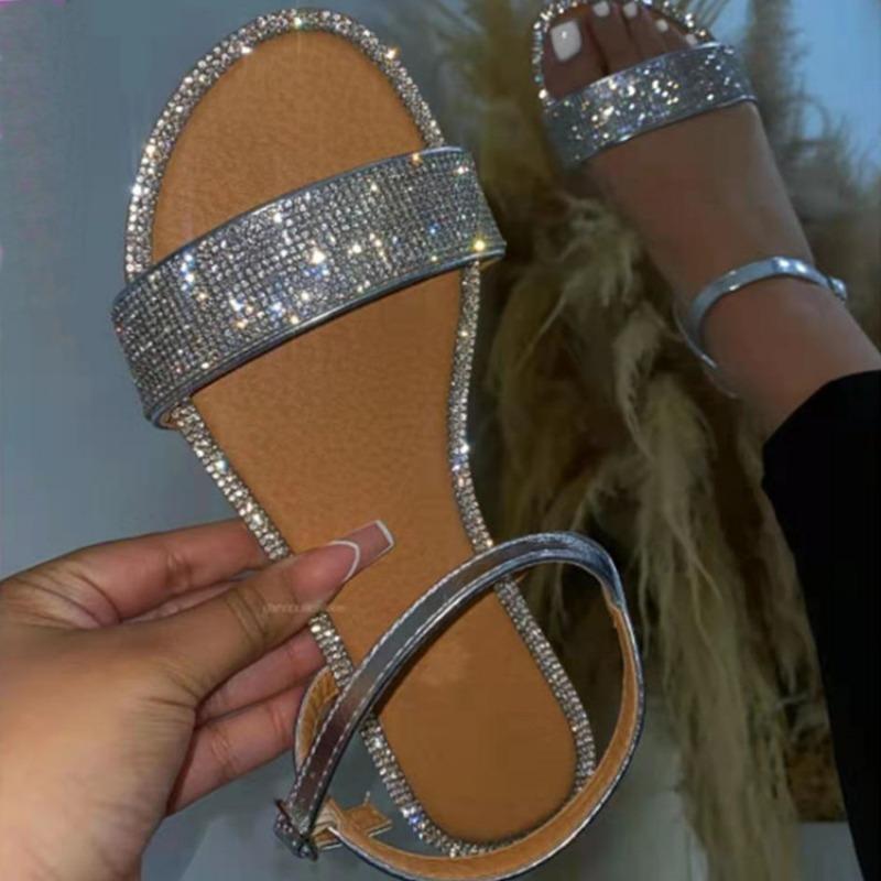 New Summer Models, Rhinestone Word Flat Women's Sandals Lis Sandals