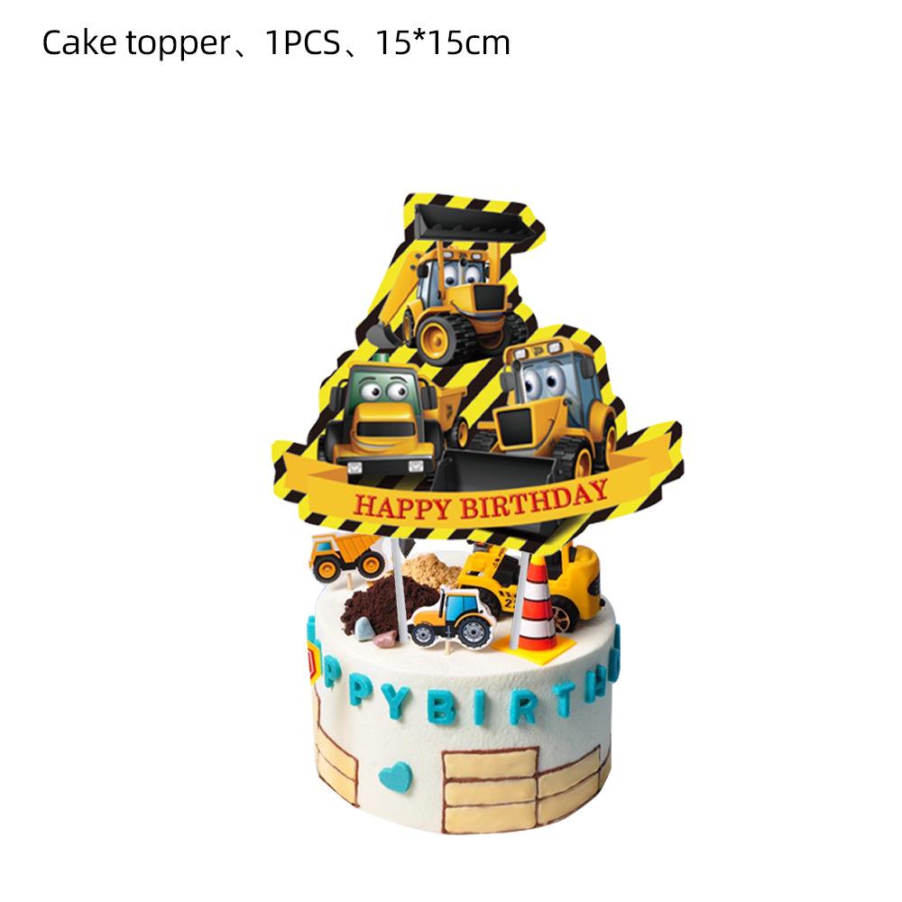 Yellow Excavator Party Set: Plates, Cups, Napkins & Tablecloth for Boys