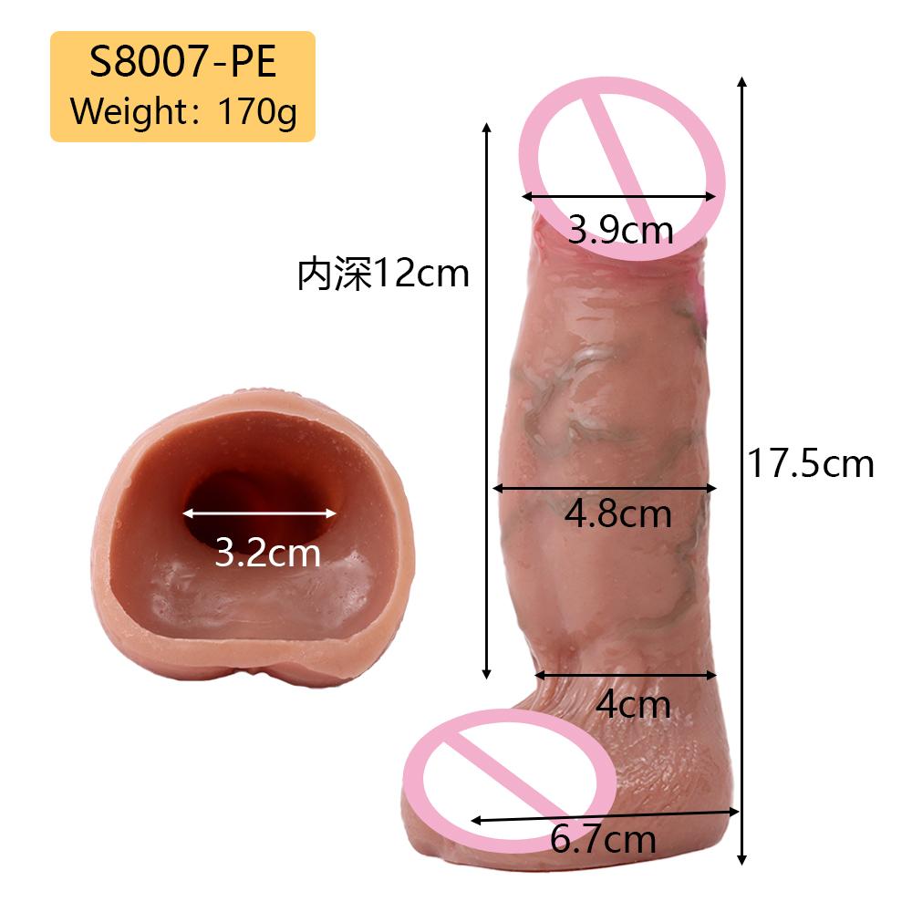 8 Inch Factory Price Realistic Penis Sleeve Extender Reusable Delay Ejaculation Silicone Condom Enlarge Cock Sleeve for Man
