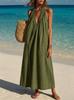 European and American women's clothing cotton and linen V-neck sleeveless long dress vacation wind beach dress