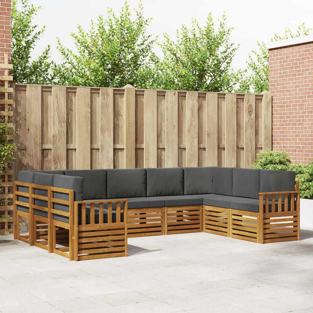 Outdoor Corner Sofa Set with Cushions 9 pcs Natural and Anthracite