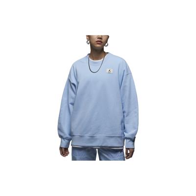 Einfarbiger Logo-Patch Pullover Lässig Locker Fleecefutter Langarm Sweatshirt Damen Oberteile Eisblau DQ4600-411