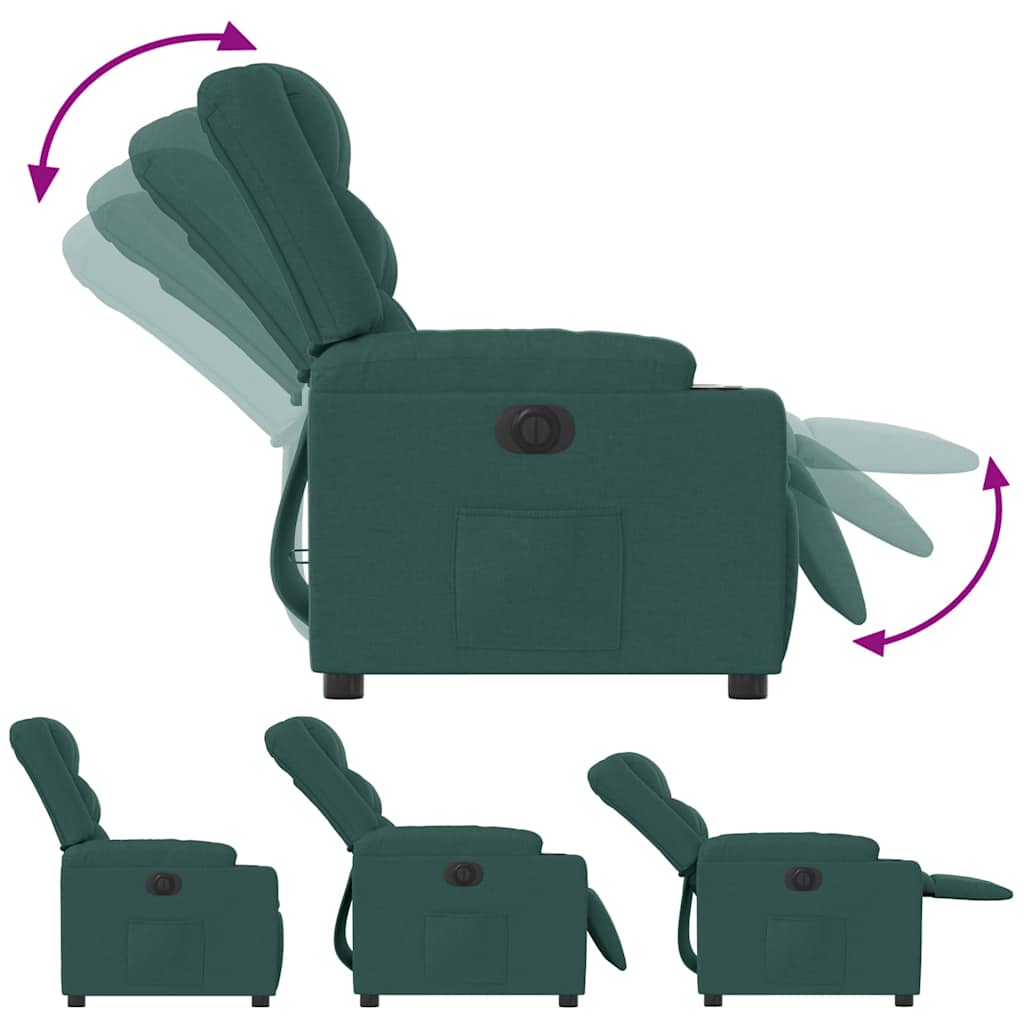 Electric Recliner Chair Dark Green Fabric