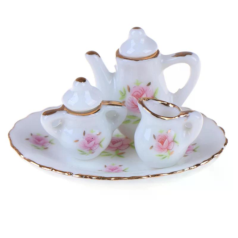 8pcs 1/12 Dollhouse Miniature Dining Ware Porcelain Tea Set Dish Cups - For Dollhouse Decoration