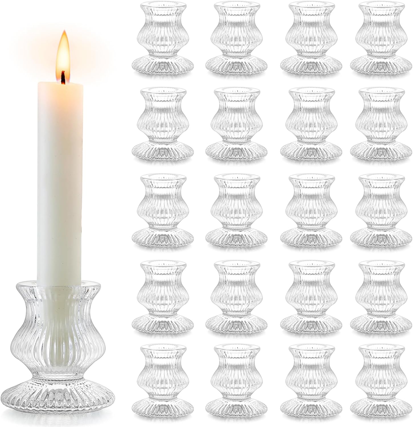 Romadedi Glass for Candlestick - 2 Pcs Clear Small Tapered Candle Holder Dec 2