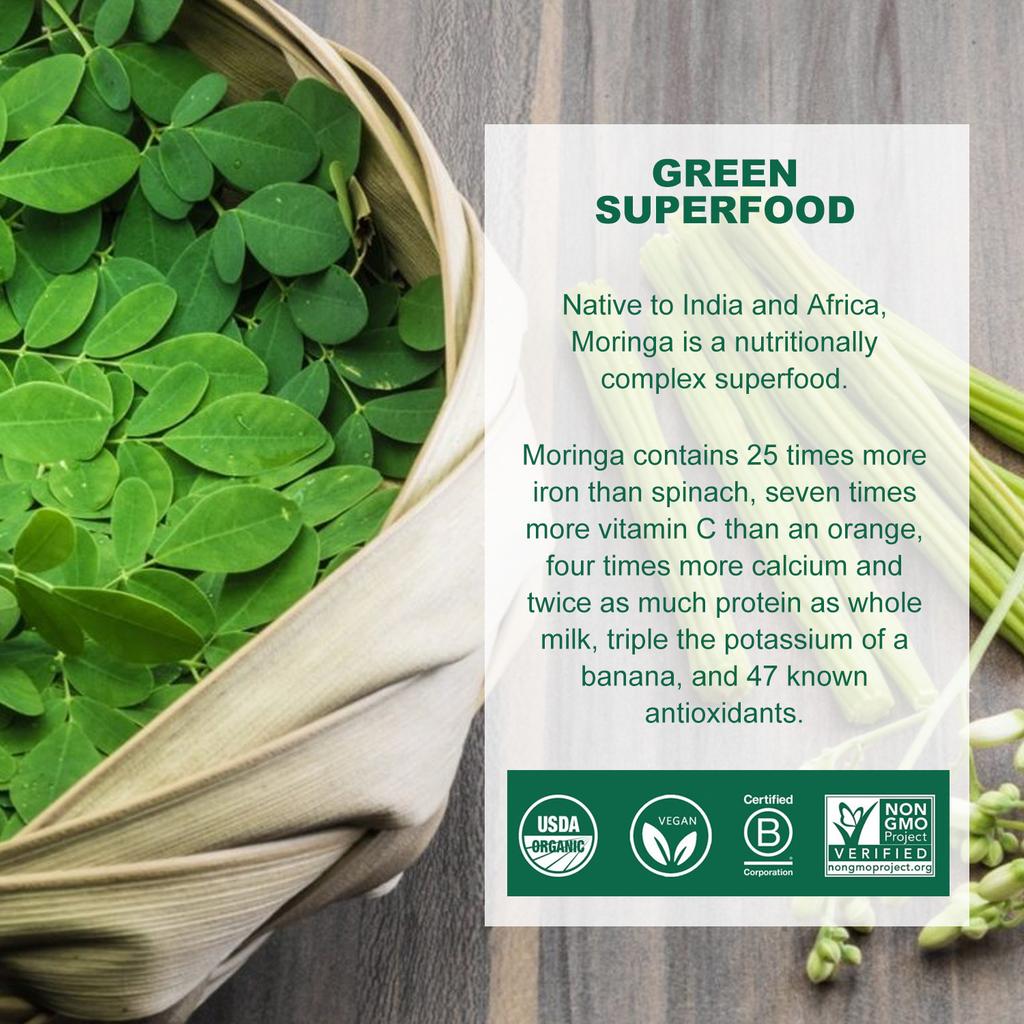 Moringa extract capsules, 700 mg per serving, adult immune support.