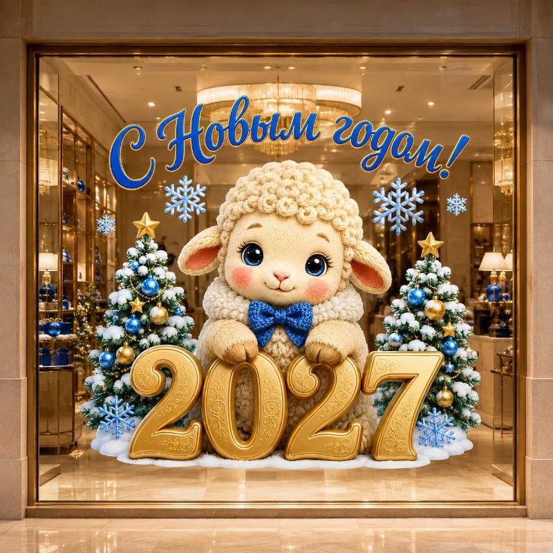 2027 Year Window Stickers Cute Crochet Sheep Pattern Removable Self Adhesive For Home Shop Holiday Window Decoration