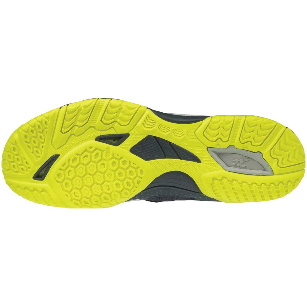 Mizuno Chaussures Wave Medal 6 Tennis de Table Amorti et Taille 2E, Stabilité, Blanc/Marine/Jaune, 27.0 cm,