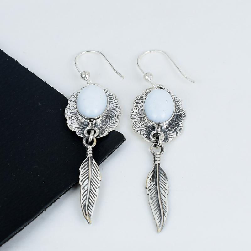 Dainty White Coral Gemstone Earrings, 925 Sterling Silver Earring, Handmade Boho Silver Jewelry Dangle Earrings, Gift For Wife