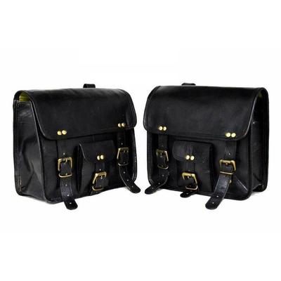 Left & Right Saddlebags Motorcycle Pouch Black Leather Two Panniers Saddle Bags