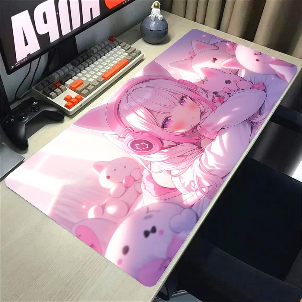 Anime Girl Mouse Pad Speed NonSlip Gaming Desk Mat Laptop Keyboard Tray Office Pc ESports Kawaii Black Red