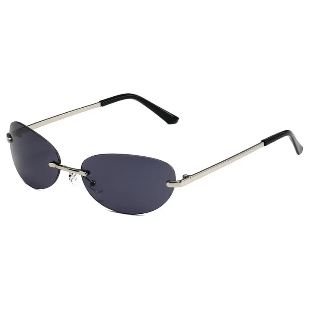 Luxury Brand Designer Y2K Rimless Oval Sunglasses for Women Men UV Protection Sun Glasses Punk Popular Goggle Shades