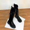 Grape Mom Long Knight Boots Belt Buckle Pleated Pile Boots Front Zipper Internet Celebrity Soft Leather Skinny Boots Platform Women's Boots