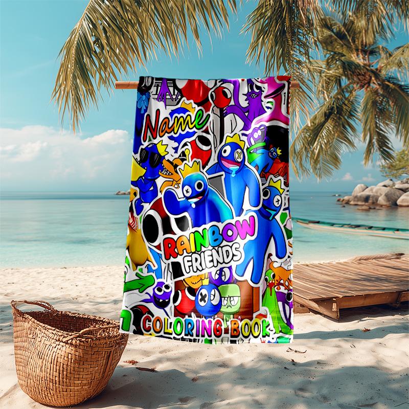 Personalized customized proof beach towel with Rainbow Friends pattern - soft, absorbent,quick-drying,perfect swimming,camping&bathing
