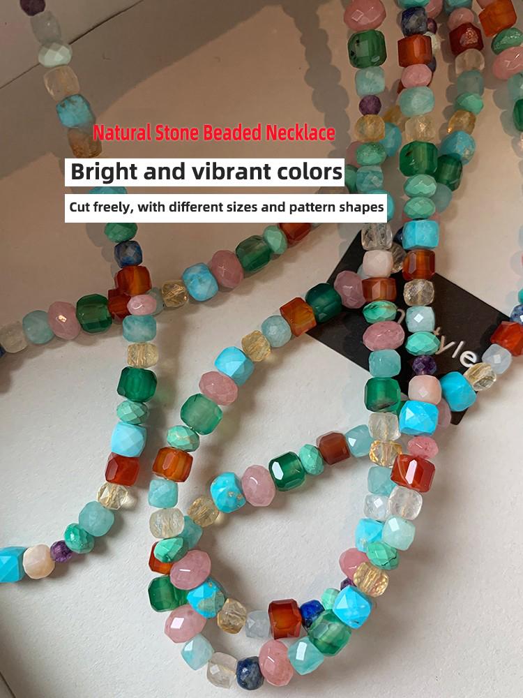 Imitate Colorful Natural Stone Beaded Necklace Women's Sweet and Fashionable Jewelry Set Elegant Accessories Neckchain for Girls